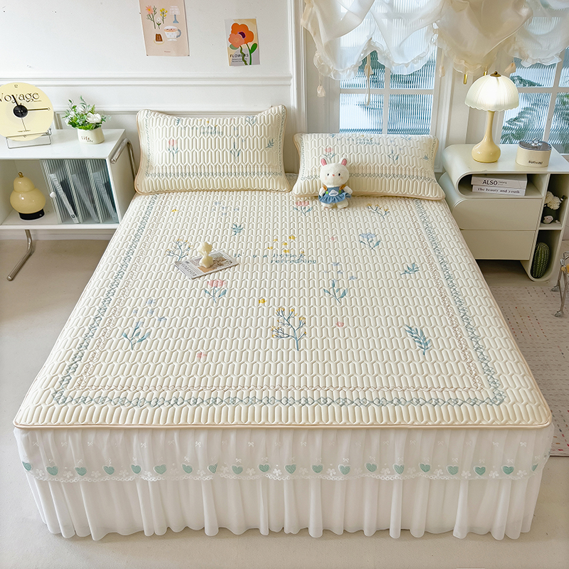 2025新款乳胶印花大版蕾丝凉席床裙款三件套