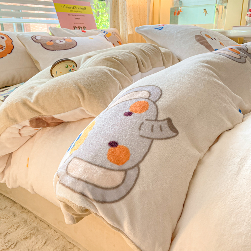 2025新款加厚印花双面牛奶绒四件套