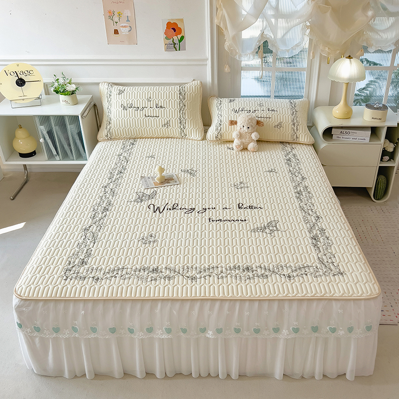 2025新款乳胶印花大版蕾丝凉席床裙款三件套