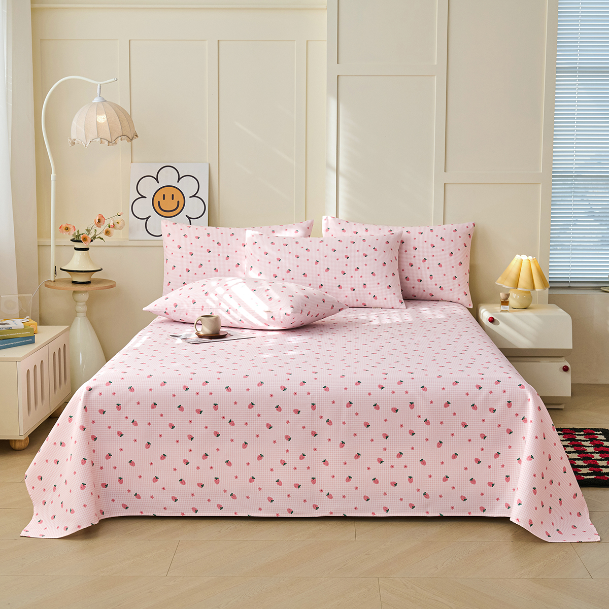 2026新款印花老粗布床单款凉席 元气小草莓