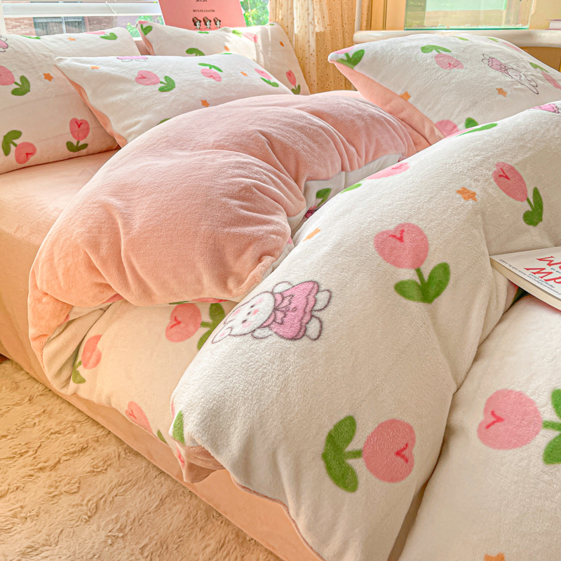 2025新款加厚印花双面牛奶绒四件套