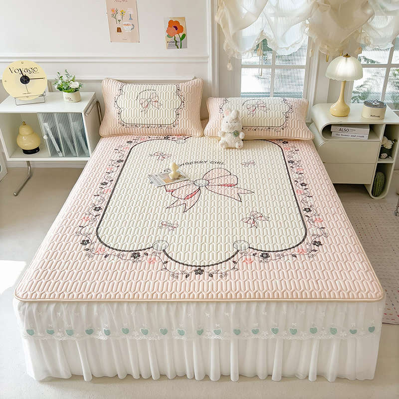 2025新款乳胶印花大版蕾丝凉席床裙款三件套