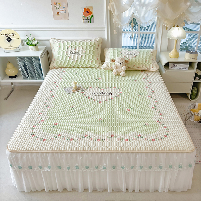 2025新款乳胶印花大版蕾丝凉席床裙款三件套