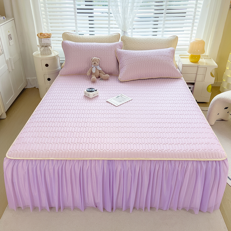 2025新款凉感丝乳胶床裙款凉席三件套