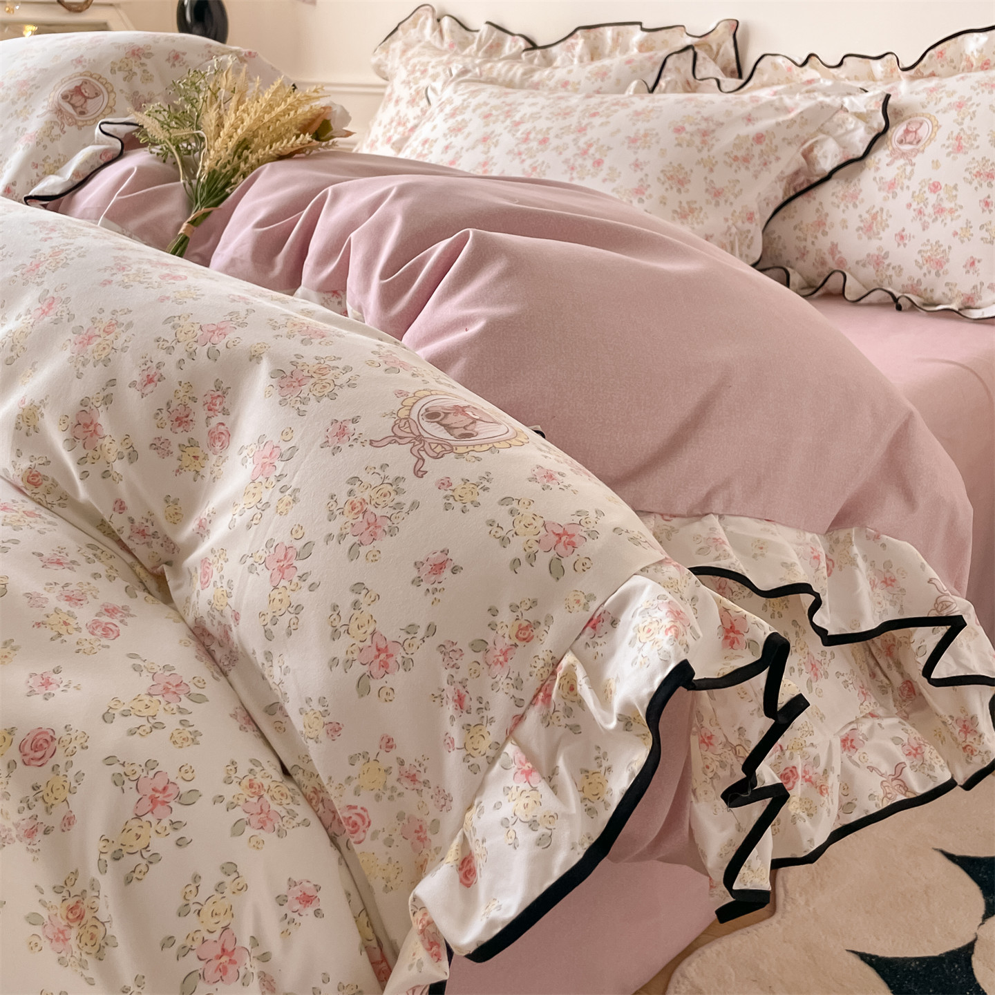 2025新款韩版花边印花四件套四件套