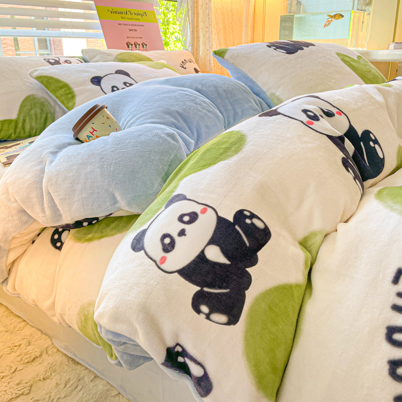 2025新款加厚印花双面牛奶绒四件套