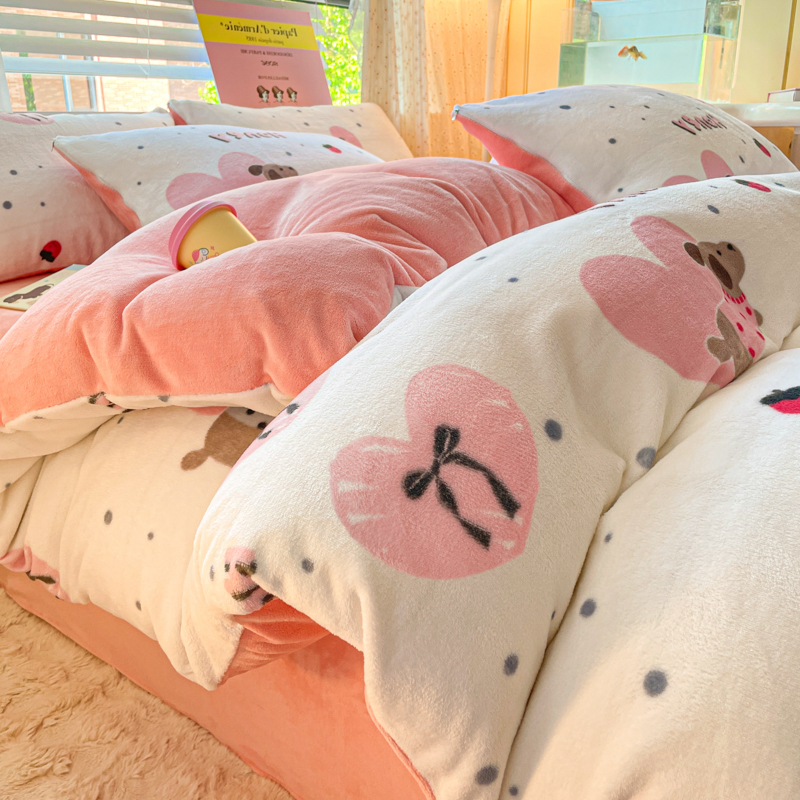 2025新款加厚印花双面牛奶绒四件套