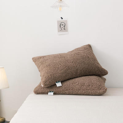 2020新款羊羔绒枕套纯色加厚冬季保暖枕芯套可搭配毛毯拉链枕头套 47cmx74cm/只 咖啡色