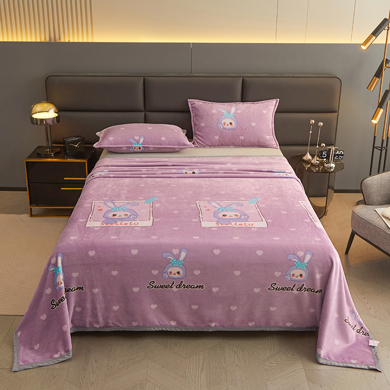 2023新款云貂绒毯法兰绒毯子床单珊瑚绒毛毯（风格一） 120*200cm 紫色小兔