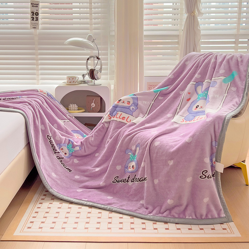 2023新款云貂绒毯法兰绒毯子床单珊瑚绒毛毯（风格二） 120*200cm 紫色小兔