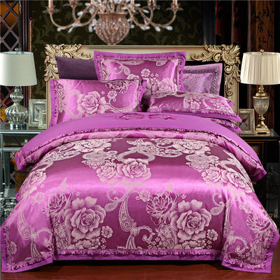 锦绣缎提花绣花四件套 加大规格（2.0米床适用 洛城时光-玫瑰紫