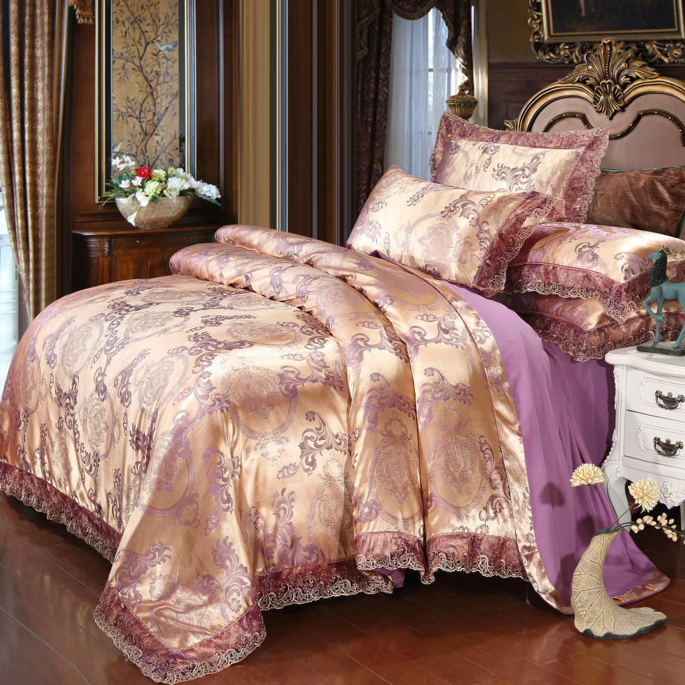 2018新款-亲肤天丝莫代尔提花四件套 床单款1.8m（6英尺）床 曼珠莎华-香槟紫