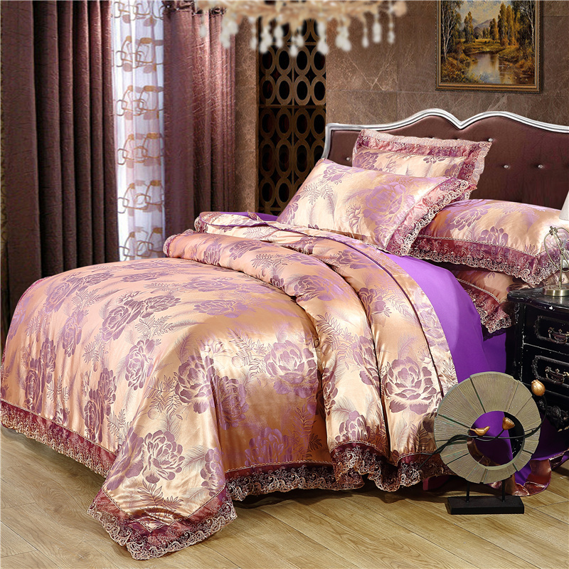 2018新款-亲肤天丝莫代尔提花四件套 床单款1.8m（6英尺）床 蔷薇物语-香槟紫