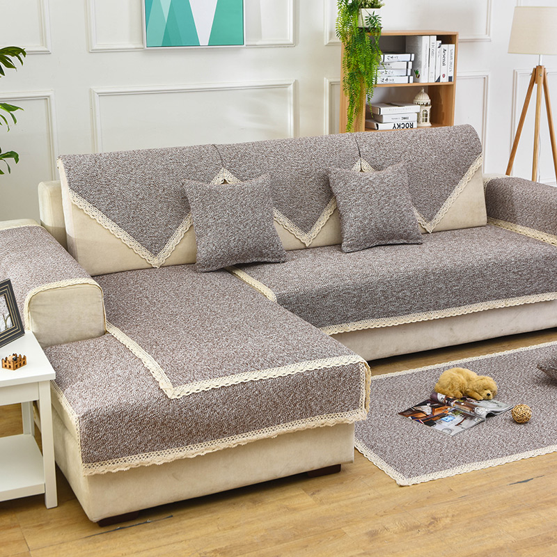 共鸣沙发垫 棉麻沙发垫四季通用沙发盖布北欧现代简约沙发套罩 70*70cm 素雅-棕