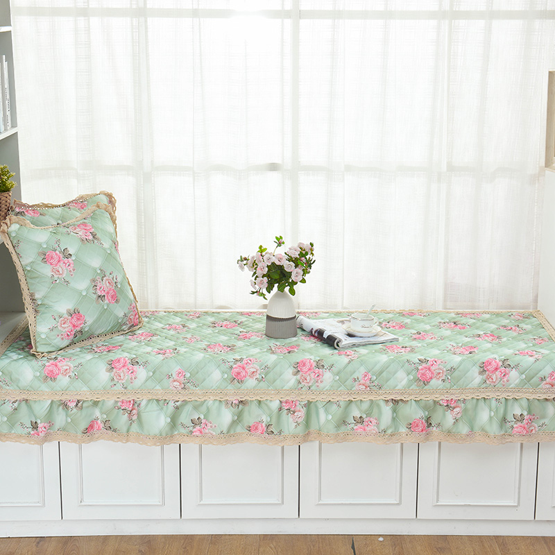 亚麻印花花语系列飘窗垫 可定制 45*45cm抱枕套+芯 花语绿