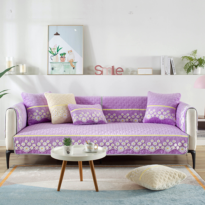 2020新款小雏菊水晶绒沙发垫 70*90cm（用于扶手或靠背） 小雏菊魅紫