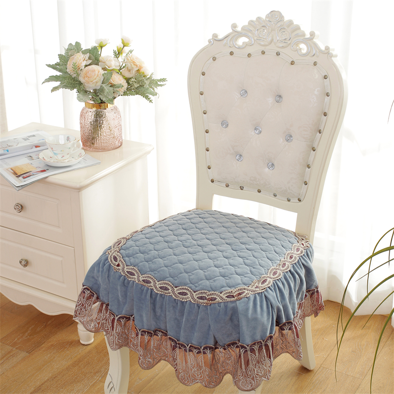 水晶绒椅子垫轻奢蕾丝餐椅垫椅垫办公室下摆保护垫凳子座垫保暖 45*45cm 6个装 水晶绒蓝灰