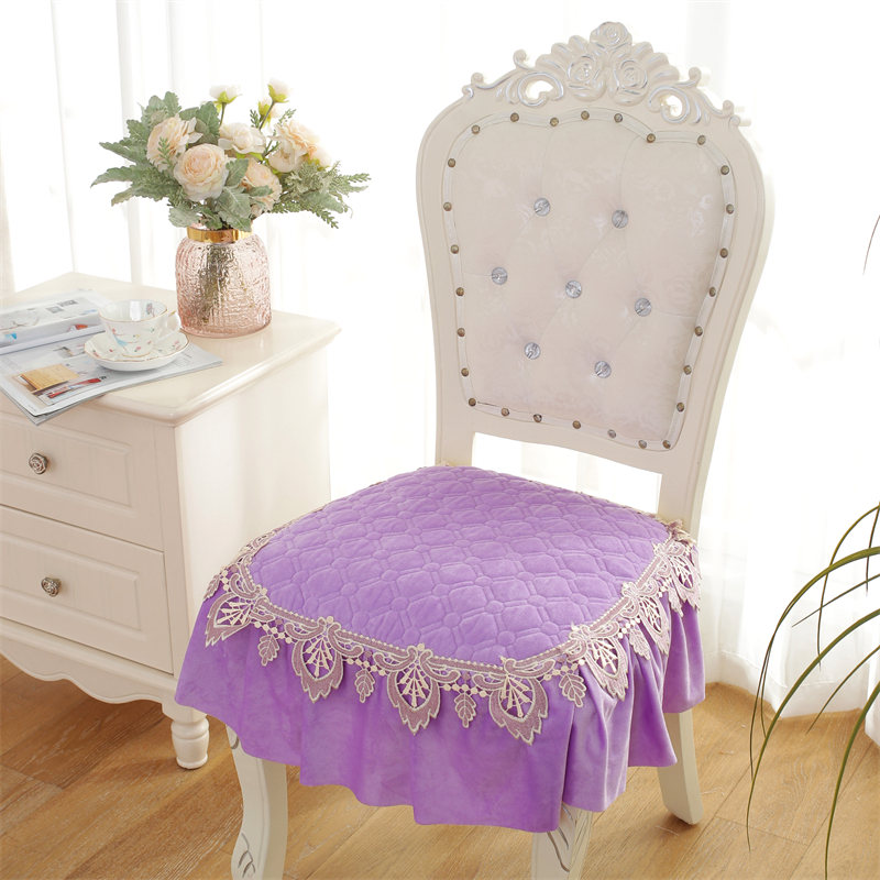 水晶绒椅子垫轻奢蕾丝餐椅垫椅垫办公室下摆保护垫凳子座垫保暖 45*45cm 6个装 水晶绒魅紫