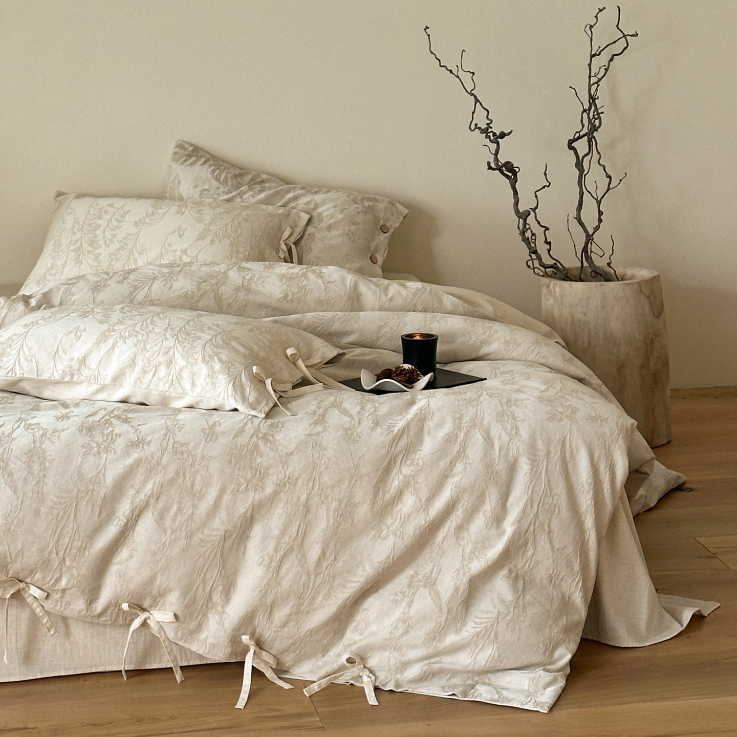 2025新款棉麻色织提花四件套 织言（绑带款）