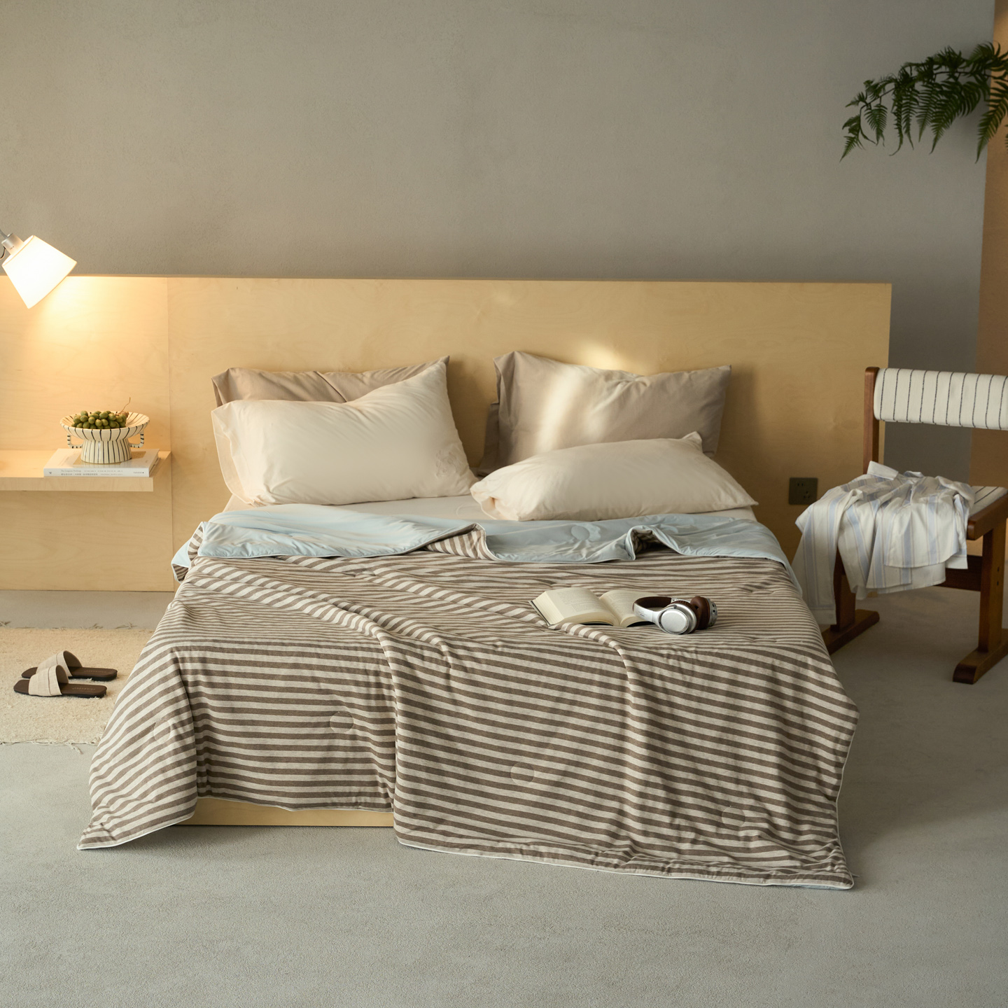 2026新款全棉针织拼锦氨凉感夏被系列 纯棉拼凉感 中咖