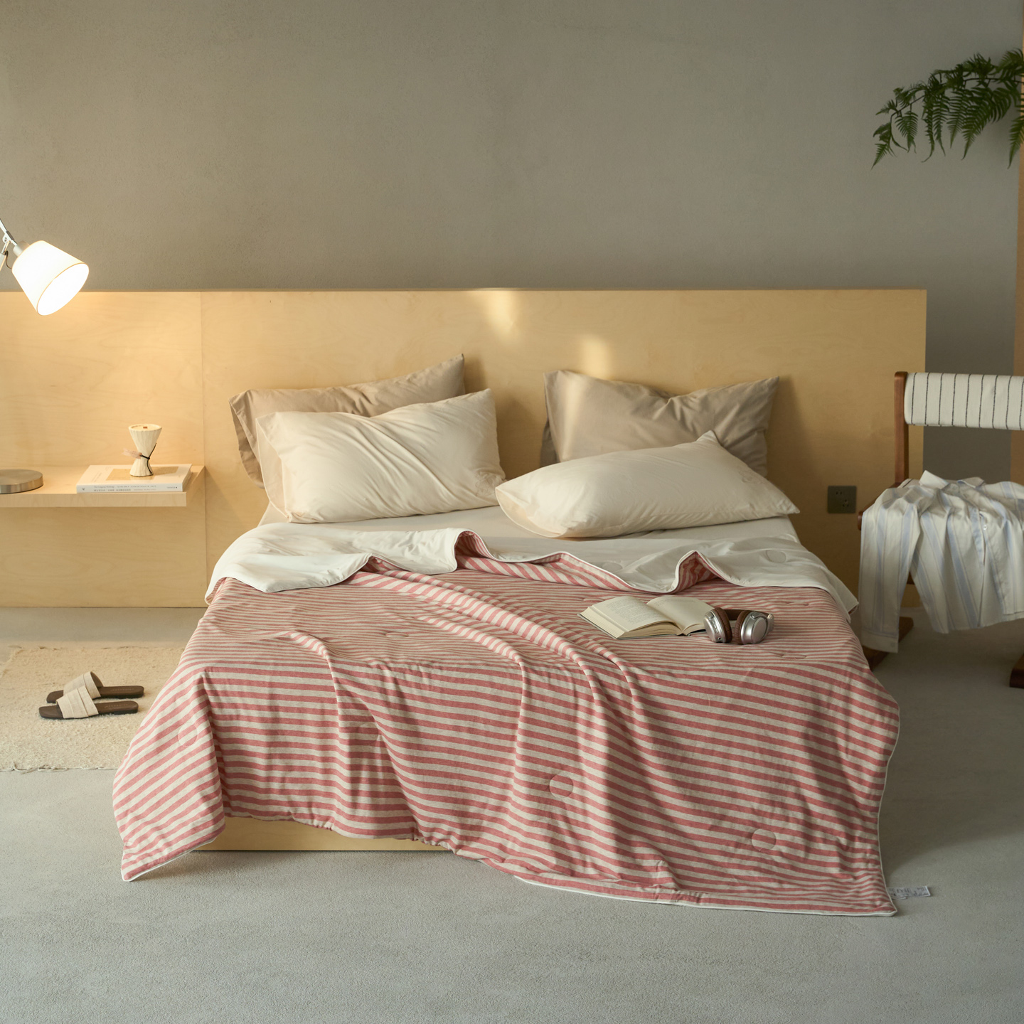 2026新款全棉针织拼锦氨凉感夏被系列 纯棉拼凉感 棕红