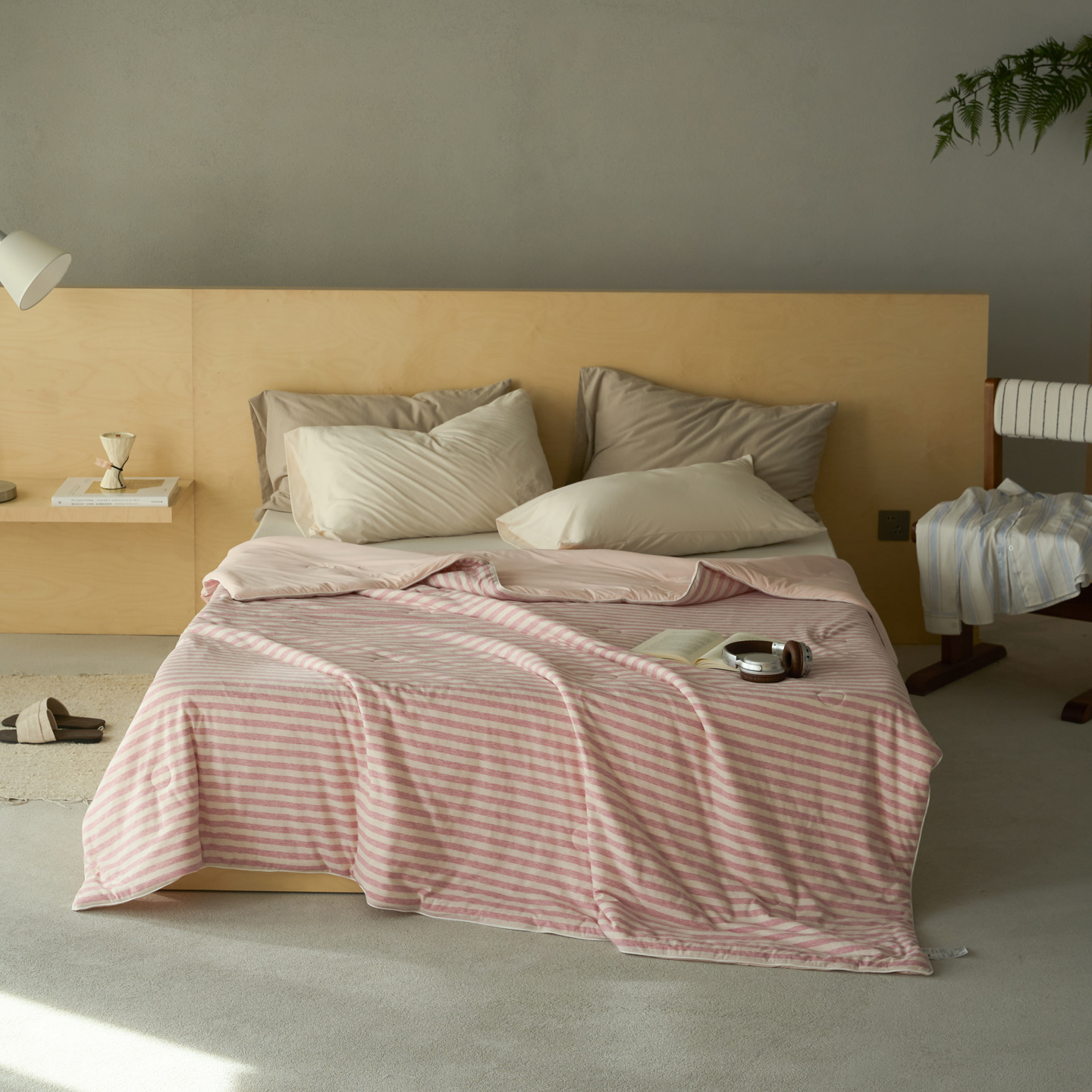 2026新款全棉针织拼锦氨凉感夏被系列 纯棉拼凉感 红米