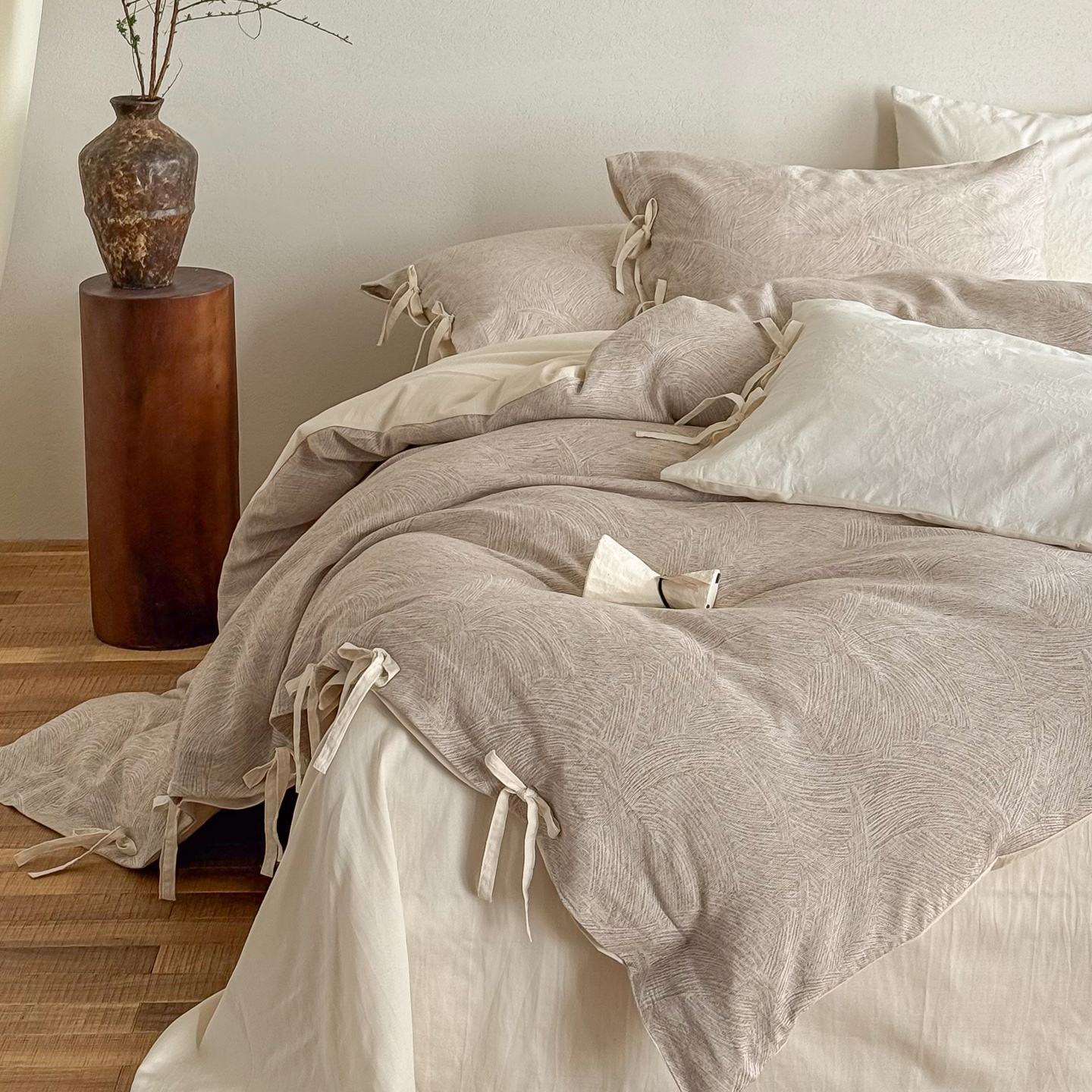 2026新款全棉三层纱提花四件套 伯尔纳-卡其