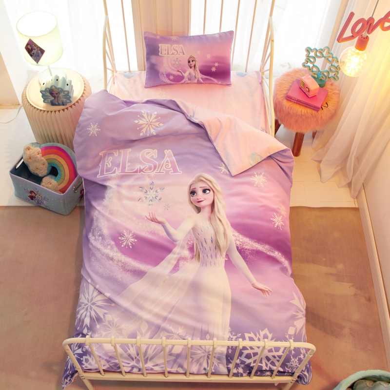 2023新款迪士尼幼儿园儿童全棉套件三件套 120*150床垫套款三件套 天使艾莎.紫
