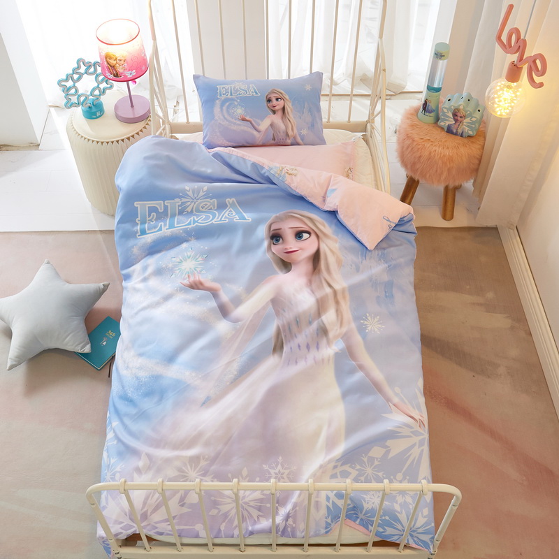 2023新款迪士尼幼儿园儿童全棉套件三件套 120*150床垫套款三件套 天使艾莎.蓝