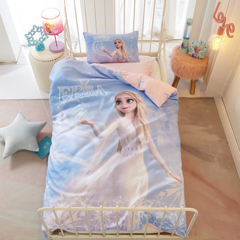 2023新款全棉迪士尼手绘公主系列幼儿园套件-大版 床垫三件套 天使艾莎.蓝