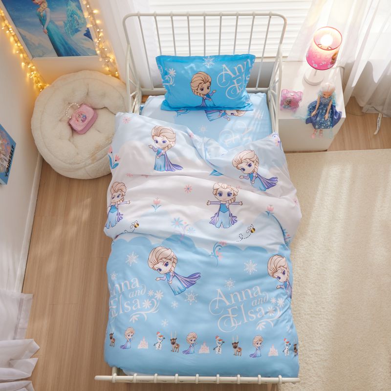 2023新款全棉迪士尼手绘公主系列幼儿园套件-小版 床垫三件套 Q萌艾莎.蓝