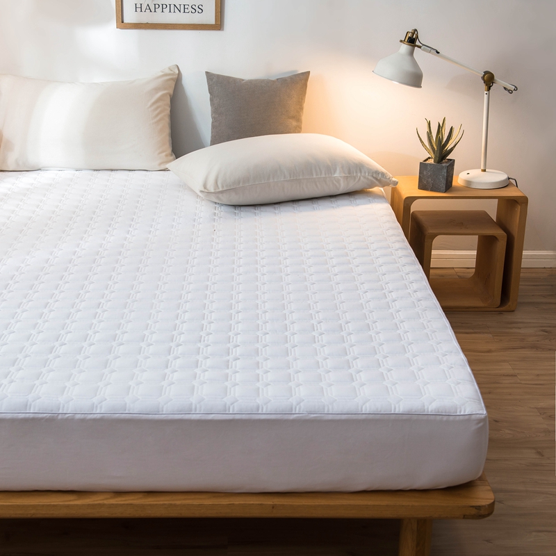 全棉抗菌防螨英威达纤维夹棉床笠可调节席梦思保护垫迷宫款 1.5m（5英尺）床 白色