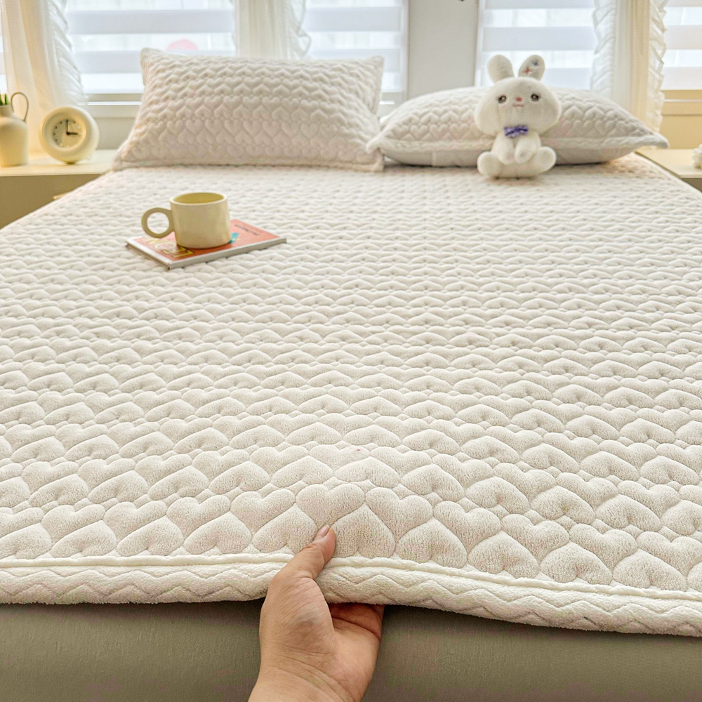 2022新款牛奶绒防滑床护垫冬季保暖加厚 双人床垫床褥羊羔绒直播 120*200cm 奶白