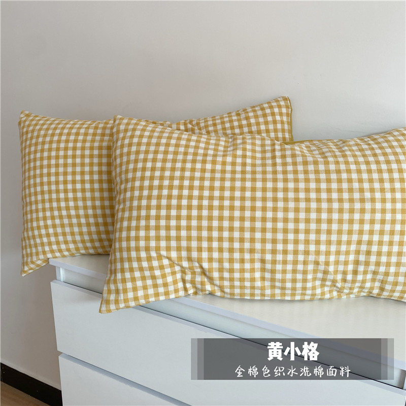 单枕套-AB版日式全棉色织水洗棉单品系列枕套 48*74cm（一对） 黄小格