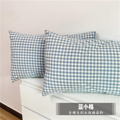 单枕套-AB版日式全棉色织水洗棉单品系列枕套 48*74cm（一对） 蓝小格