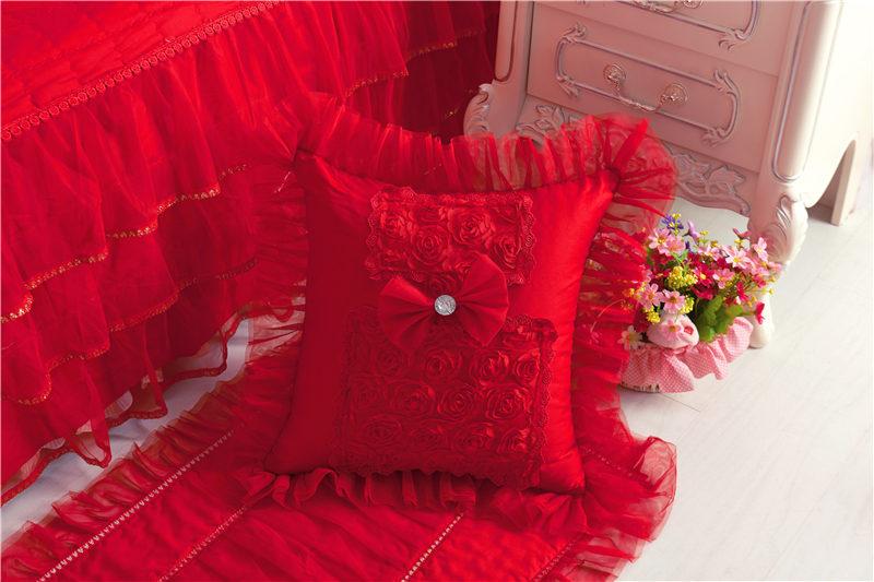 2017 新款方枕系列 方枕（夹棉款） 香水玫瑰-大红方枕