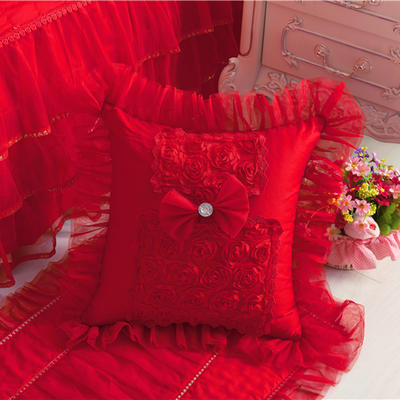 2017 新款方枕系列 方枕（夹棉款） 香水玫瑰-大红方枕