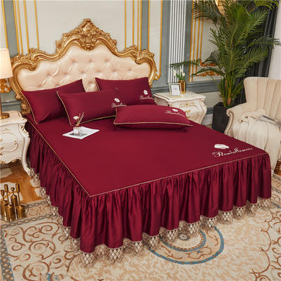 60支长绒棉山茶花系列单层床裙 150cmx200cm 酒红