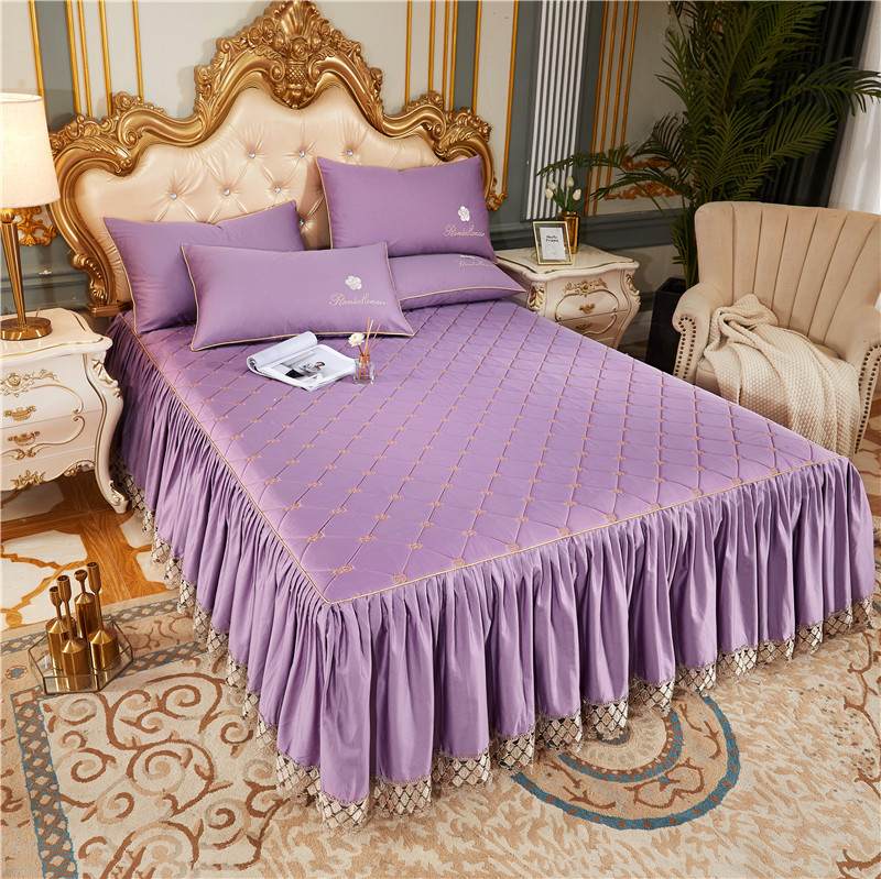60-支长绒棉-山茶花系列-加棉床裙 150cmx200cm 丁香紫