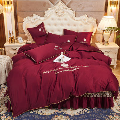 2020新款-60支长绒棉山茶花系列--床盖款四件套 床盖款四件套1.8m床盖270*250 酒红色