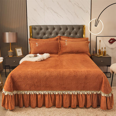 2021新款牛奶绒刺绣工艺床盖款四件套金色米兰系列--单床盖 250*250cm 爱玛橙