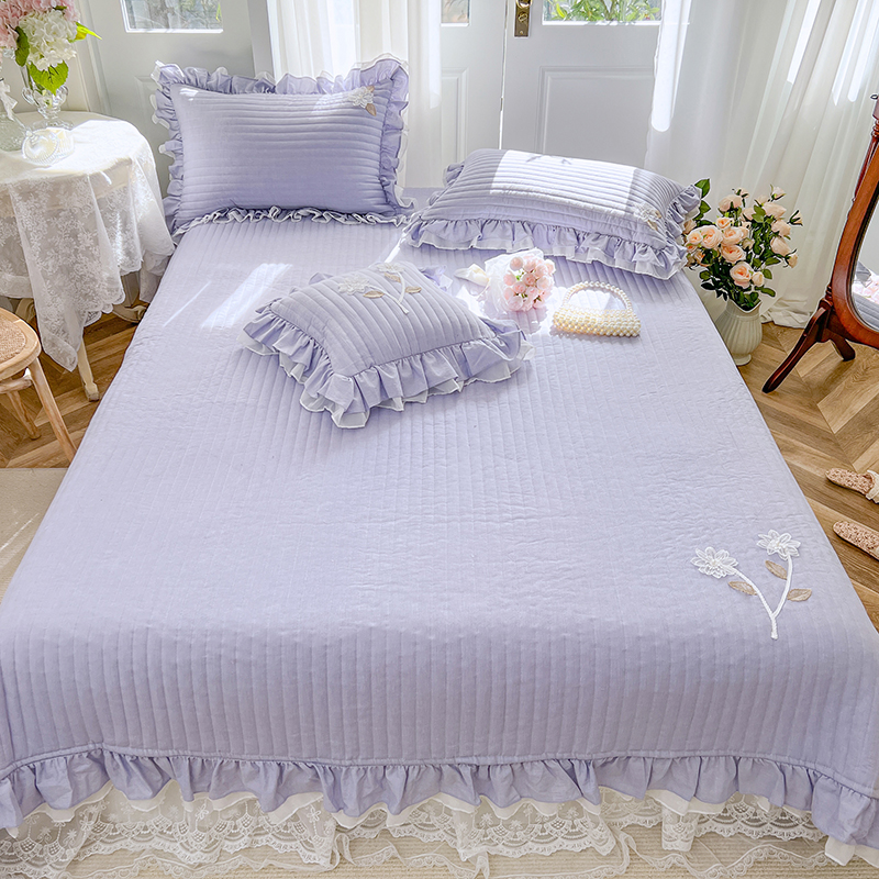 2022新款手工花色织水洗棉多功能床盖 200*230cm单床盖 紫
