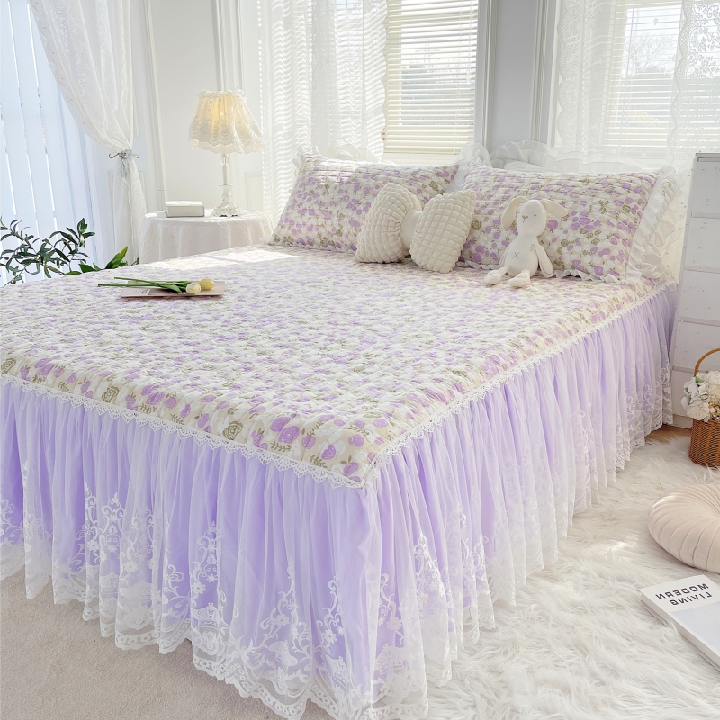 2023新款全棉法式蕾丝床裙系列-单床裙 150*200+45cm单床裙 紫色玫瑰