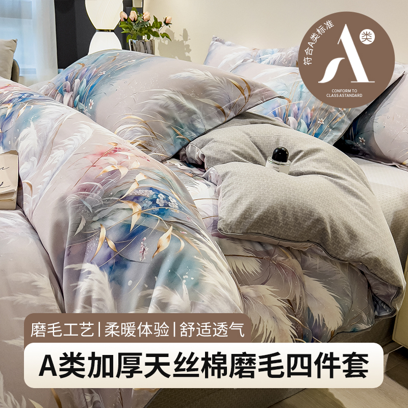 2025新款A类加厚天丝棉磨毛花卉四件套