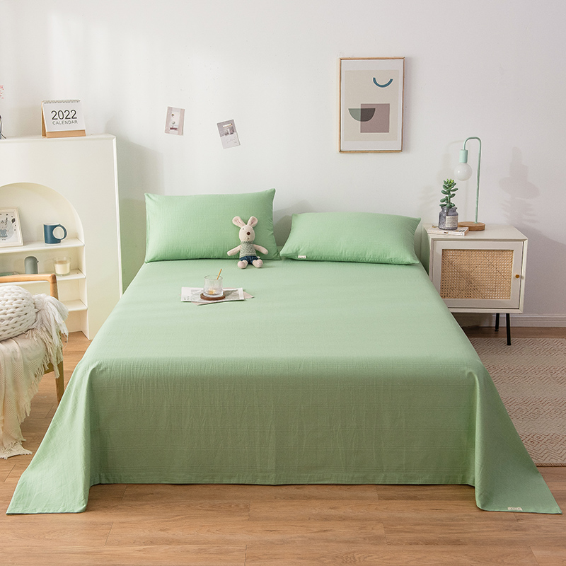 2024新款老粗布原棉活性印染单床单 床单200*245 抹茶绿