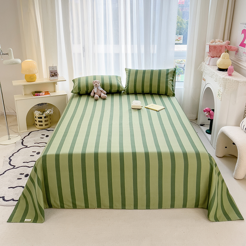 2024新款老粗布原棉活性印染单床单 床单160*230 优雅条-绿
