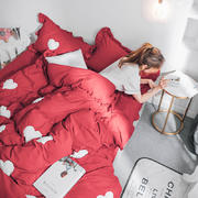 色织水洗棉四件套甜心系列 1.5m（5英尺）床 爱心-红