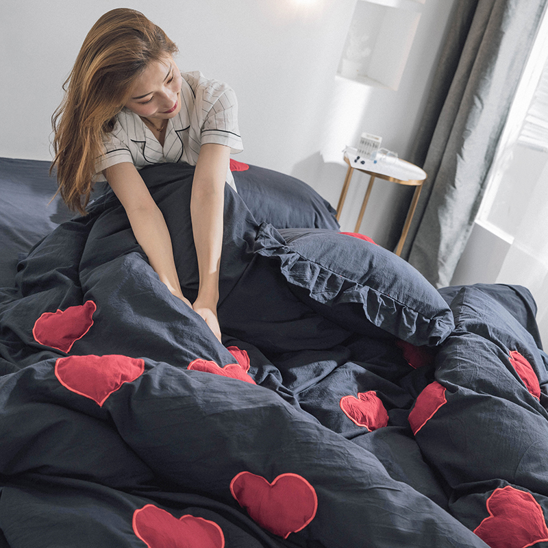 色织水洗棉四件套甜心系列 1.8m（6英尺）床 爱心-兰