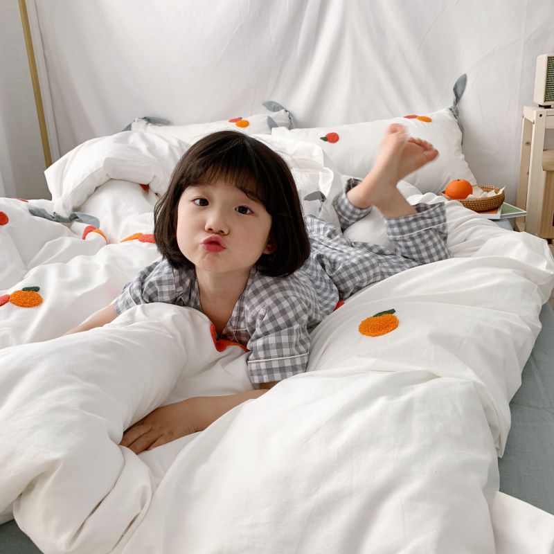 2021新款色织水洗棉毛巾绣系列四件套 1.5m床（床单款） 小橘子