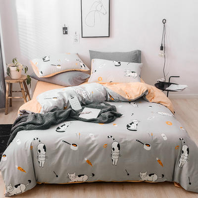 2019新款-13372全棉四件套 床单款四件套1.5m（5英尺）床 惬意小猫